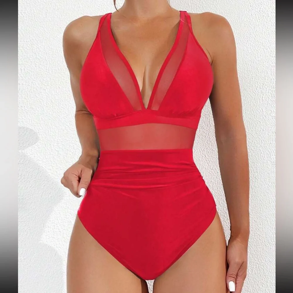 Luxe white mesh insert one piece swimsuit